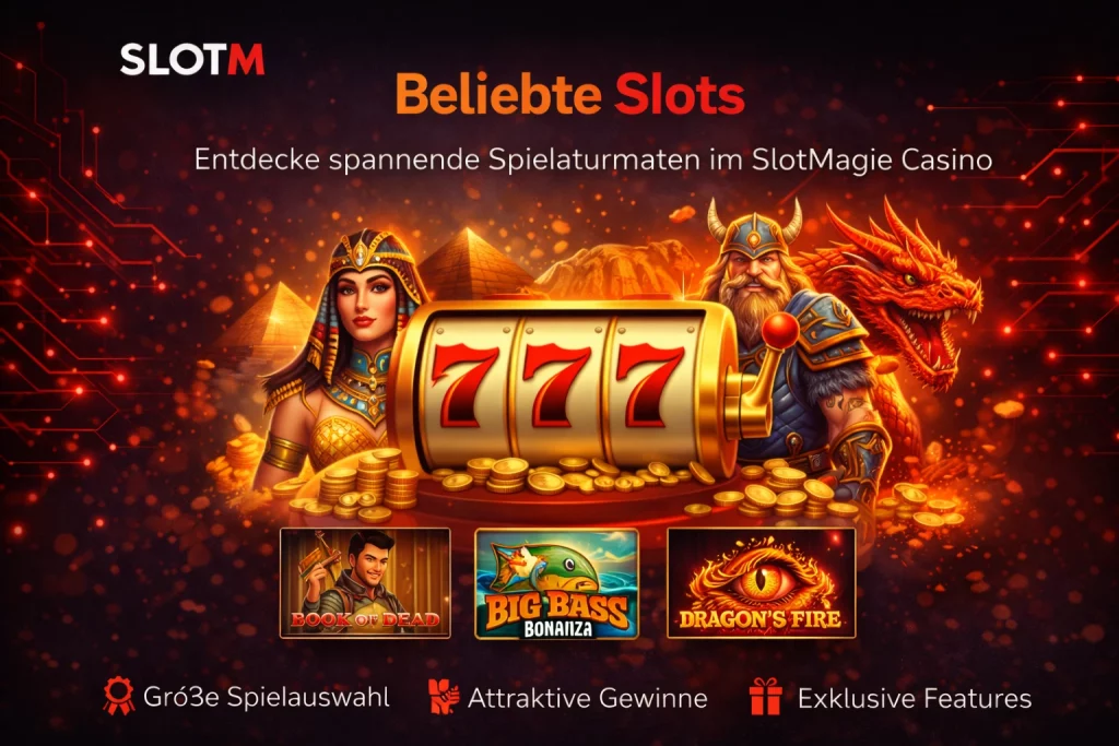 Beliebte Slots bei SlotMagie Casino mit großer Spielauswahl, klassischen und modernen Spielautomaten sowie attraktiven Gewinnmöglichkeiten.
